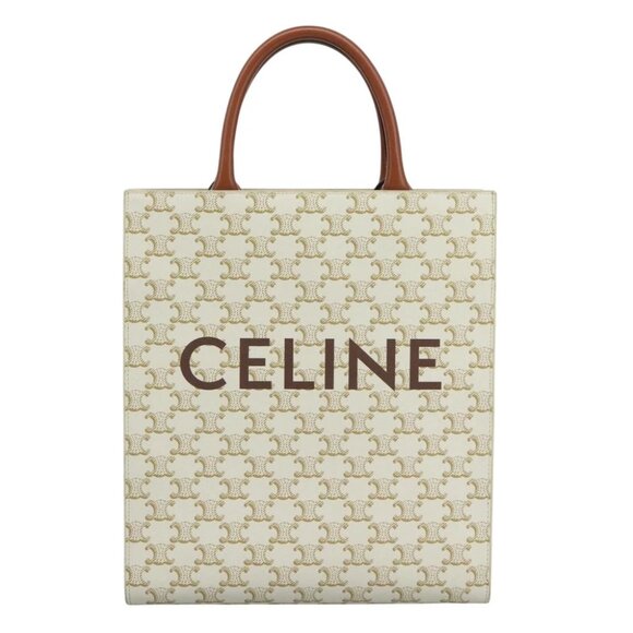 CELINE Triomphe Small Vertical Cabas Tote Bag PVC Leather 2way White - Picture 2 of 16